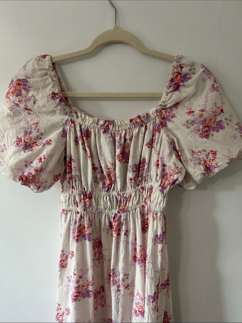Dizzy Lizzy Dress Floral Puff-Sleeve Smocked Waist Ruffle Tier Hem Cottage Midi - Picture 2 of 16